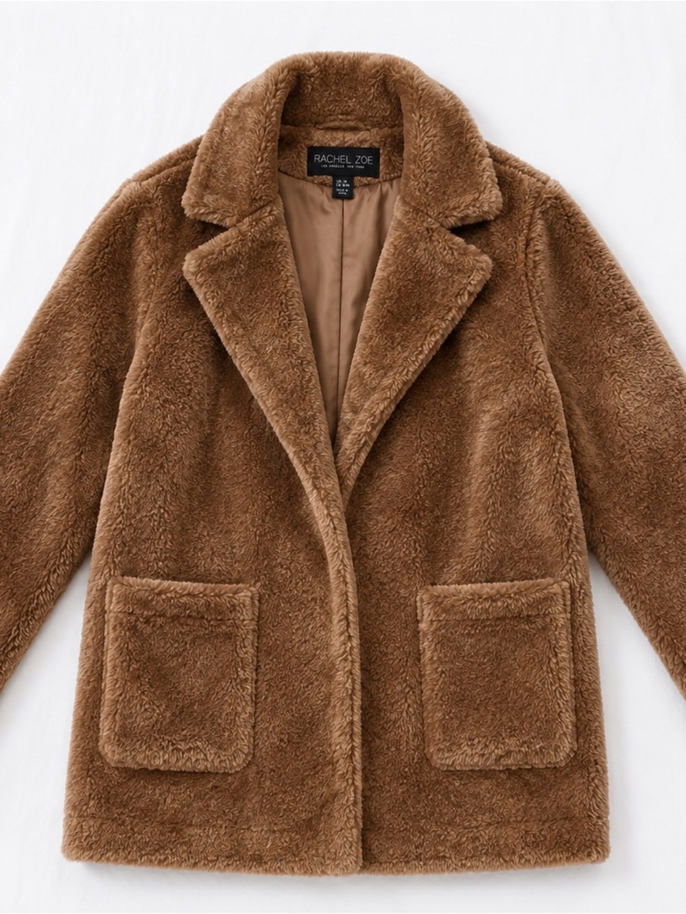 Rachel Zoe Brown Plush Teddy Coat with Patch Pockets